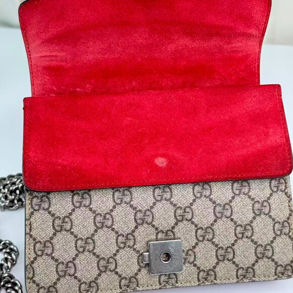 Gucci GG Logo Supreme Small Dionysus Shoulder Bag with Red Accents & Chain Strap - Picture 8 of 9